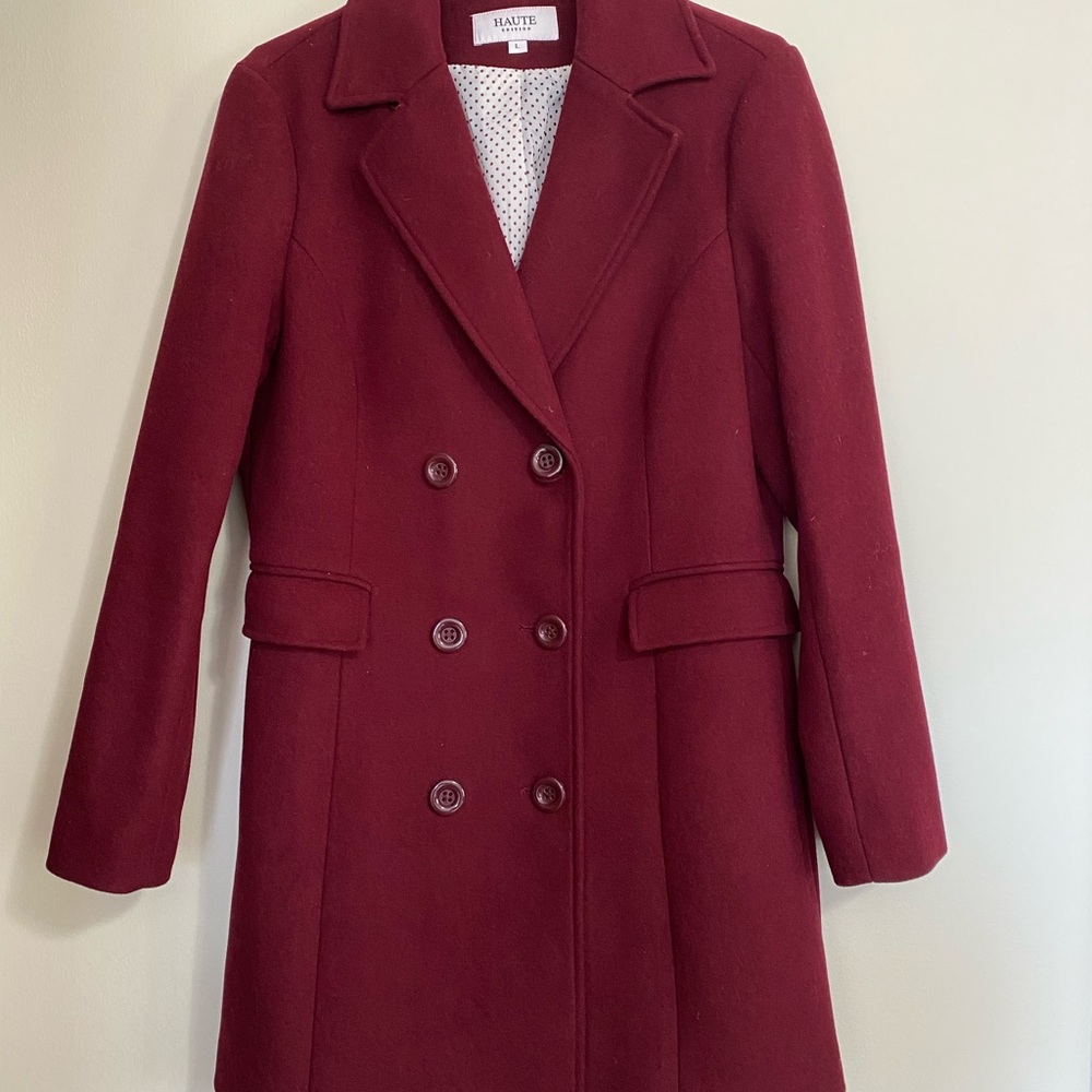 NWOT Haute Edition Double-Breasted Pea Coat with Notched Lapels in Wine - Picture 8 of 8